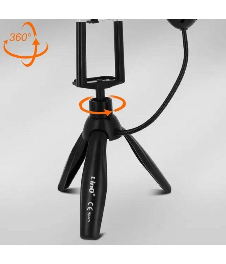 Treppiedi Da Tavolo Con Luce Led 3 Intensità  Girevole 360° Per Smartphone Hd3274         