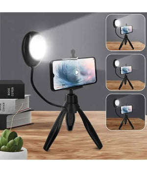 Treppiedi Da Tavolo Con Luce Led 3 Intensità  Girevole 360° Per Smartphone Hd3274         