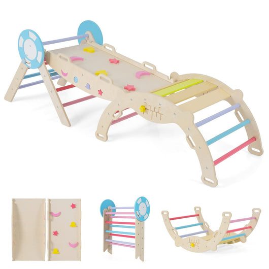 Set di arrampicata 7 in 1 190 x 55 x 57 cm con moderno gioco labirinto pieghevole in legno di faggio colorato 20_0018131