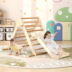 Triangolo di arrampicata pieghevole con rampetta scivolosa, Giocattolo montessori in legno triangolare per bambini  Naturale-Arrampicate e scivoli