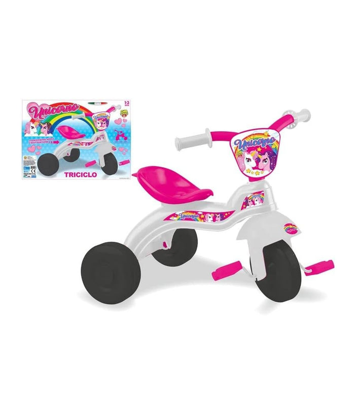 Triciclo Bici Scooter 3 Ruote Con Pedali Bambina Baby Unicorno Bianco E Rosa         