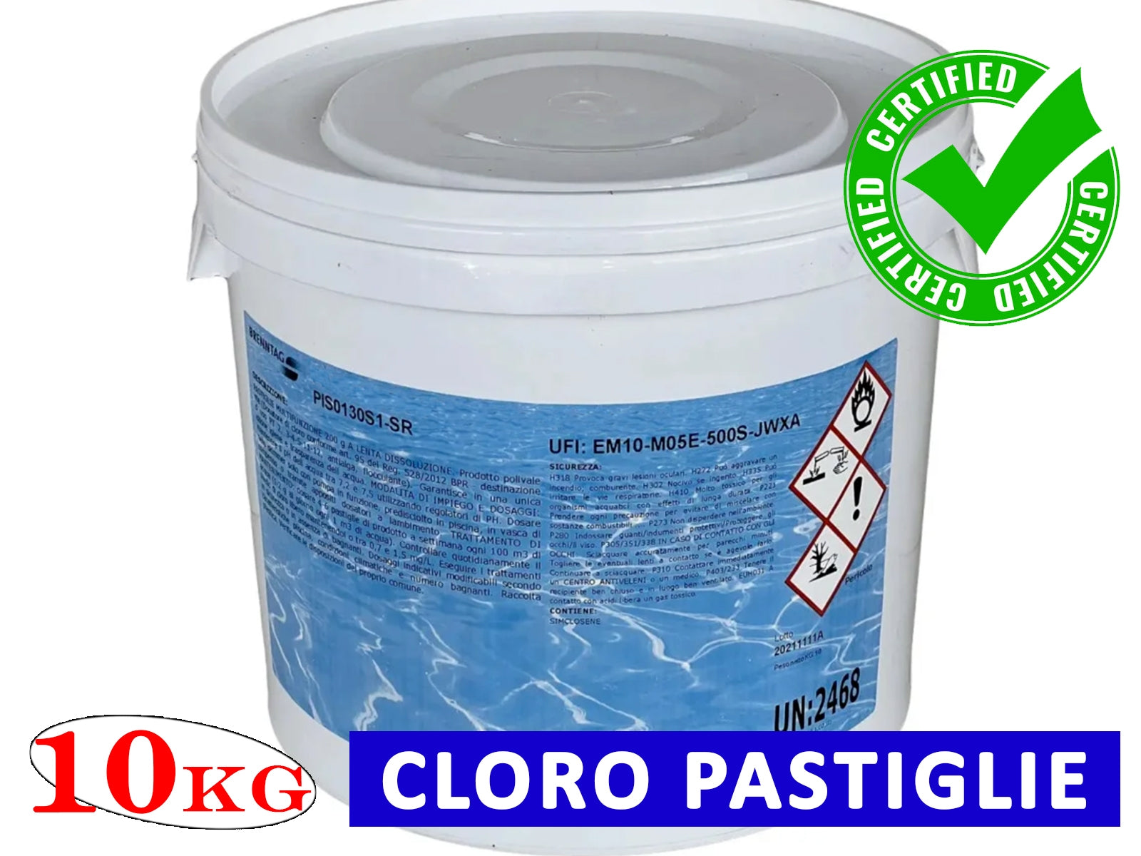 Cloro in Pastiglie 10 Kg per Pulizia Acqua Piscina Tricloro 90/200 90%