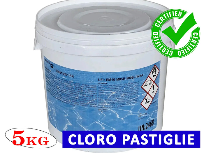Cloro in Pastiglie 5 Kg per Pulizia Acqua Piscina Tricloro 90/200 90%