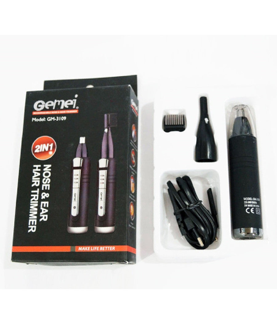 Trimmer Rifinitore 2 In 1 Elettrico Batteria Ricaricabile Per Barba Naso Gm-3109         