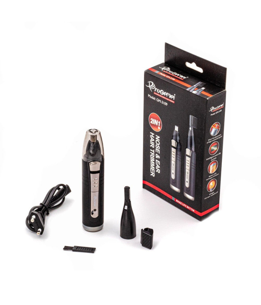 Trimmer Rifinitore 2 In 1 Elettrico Batteria Ricaricabile Per Barba Naso Gm-3109         