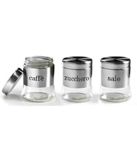 Tris Barattoli Barattolino 750ml 11x14cm Vetro Sale Zucchero Caffe 772016 Acciaio         