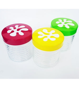 Tris Di 3 Barattoli Vetro Con Coperchio Colorato Righe Sale Zucchero Caffe' Dolci         