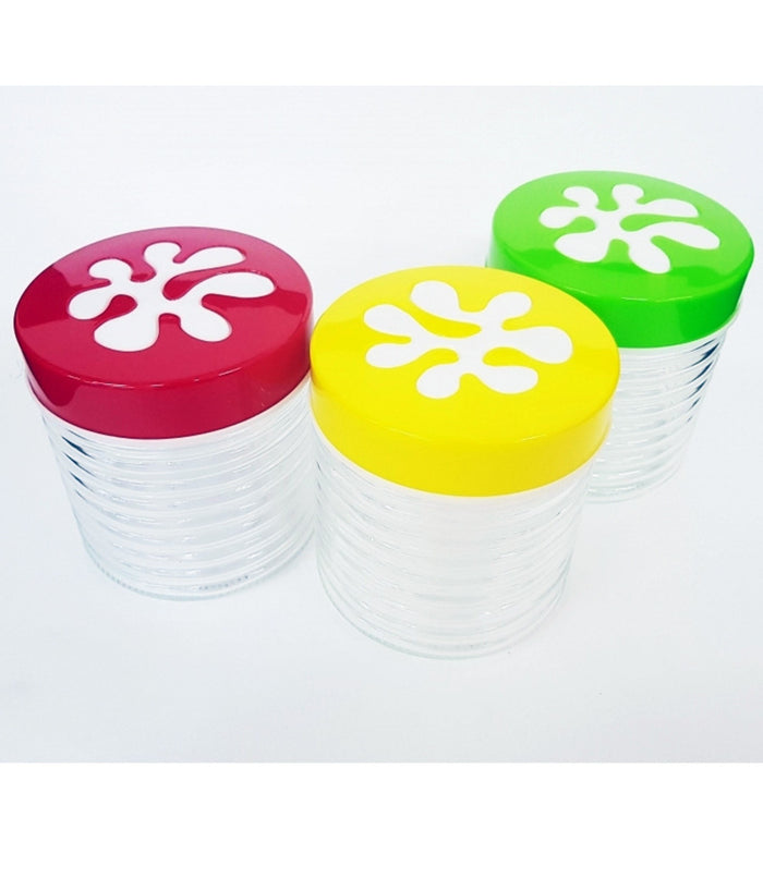 Tris Di 3 Barattoli Vetro Con Coperchio Colorato Righe Sale Zucchero Caffe' Dolci         