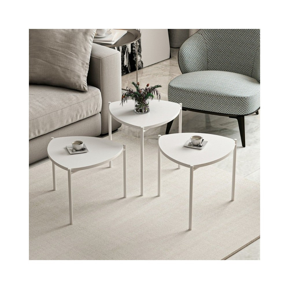 Tris tavolini da salotto Lenny colore bianco