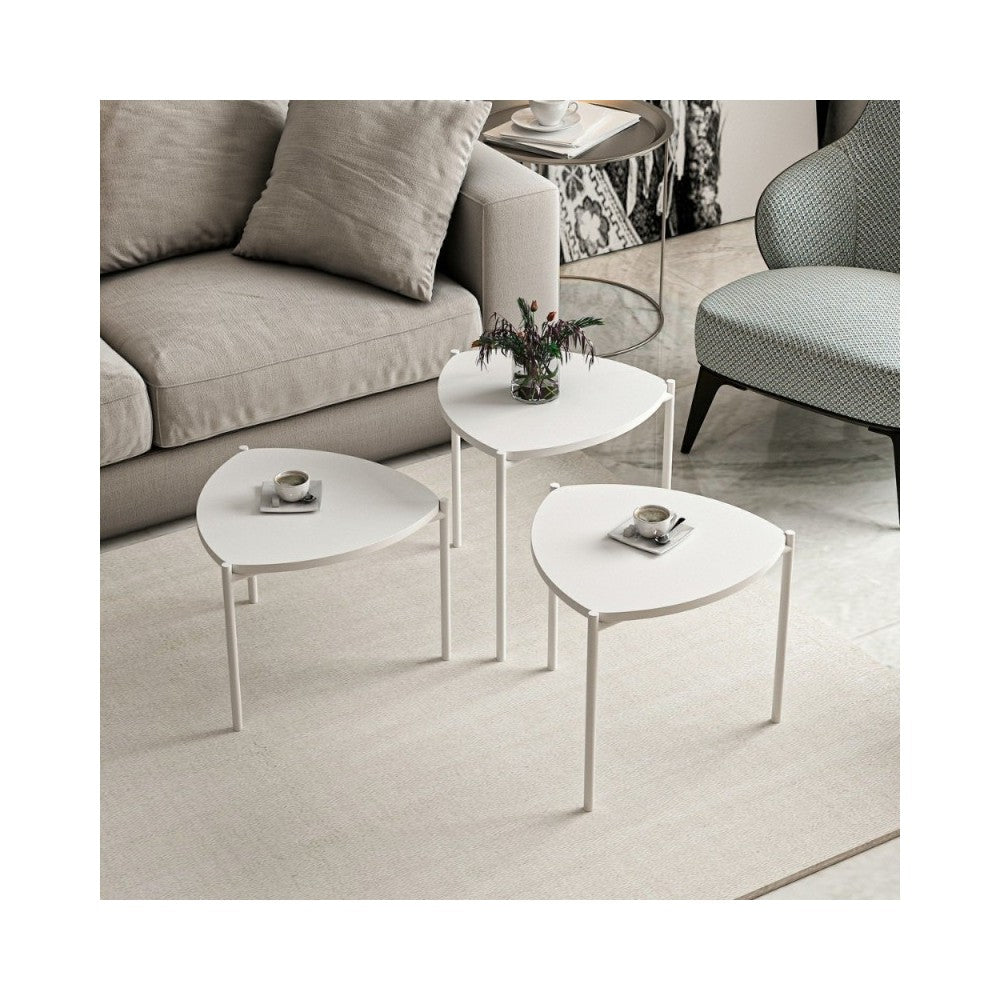 Tris tavolini da salotto Lenny colore bianco