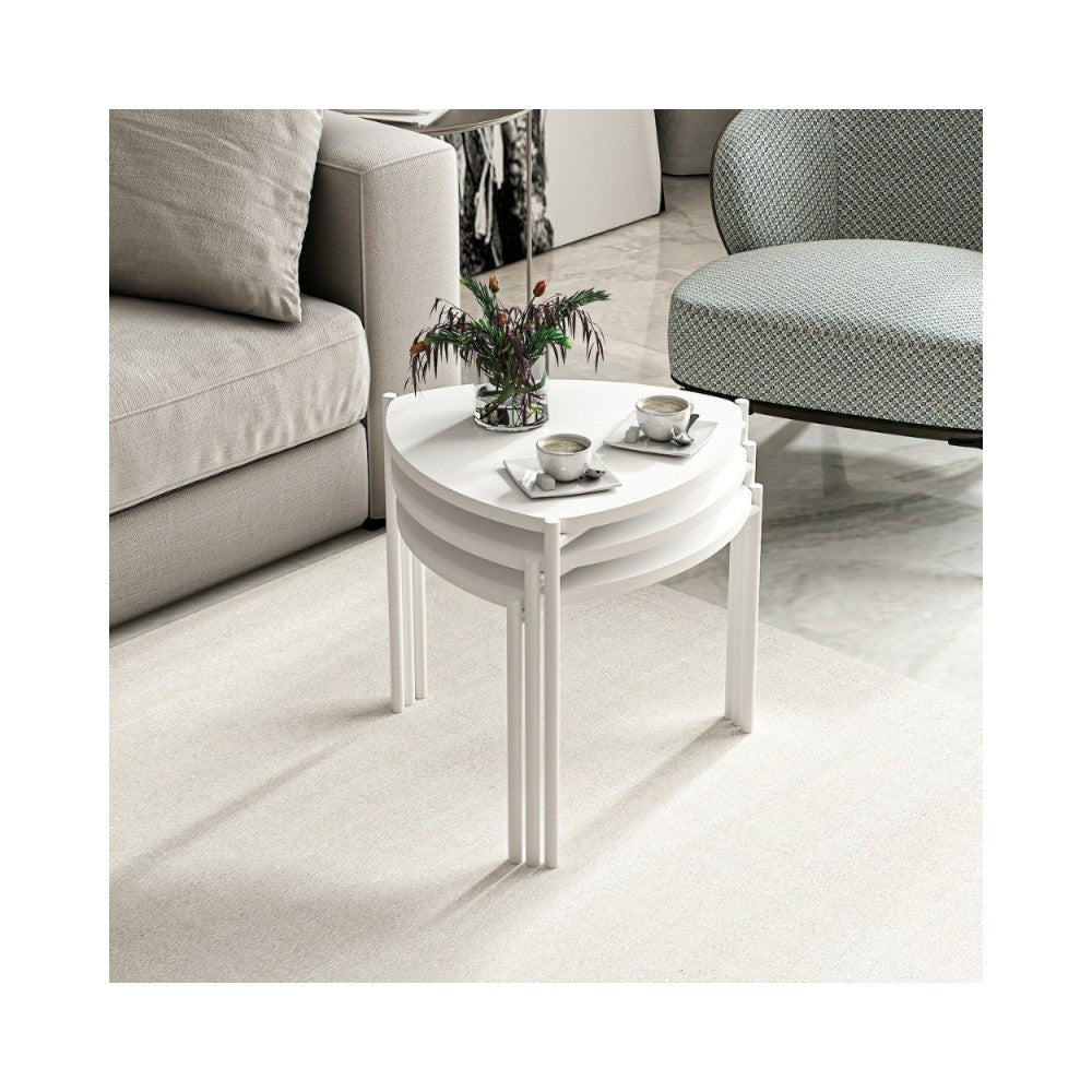 Tris tavolini da salotto Lenny colore bianco
