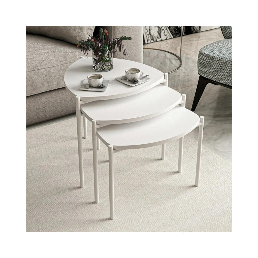 Tris tavolini da salotto Lenny colore bianco