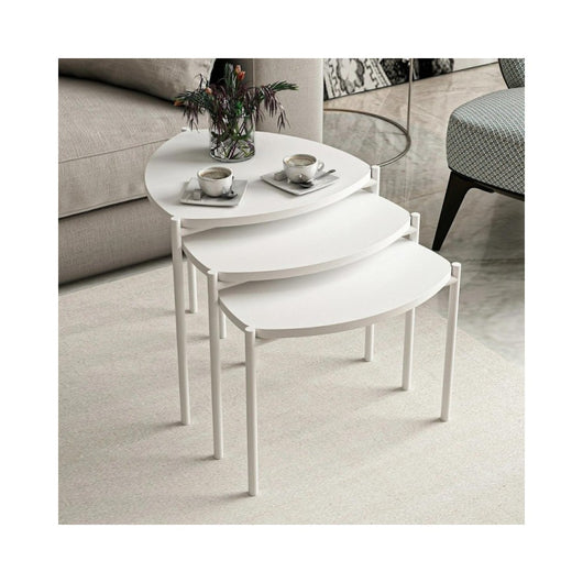 Tris tavolini da salotto Lenny colore bianco
