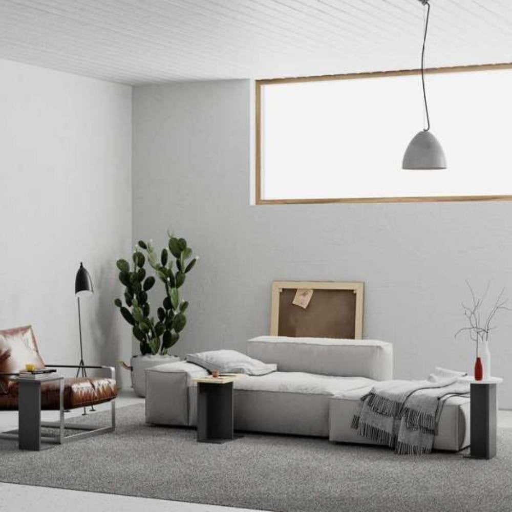 Tris tavolino da salotto Mund colore antracite rovere e bianco