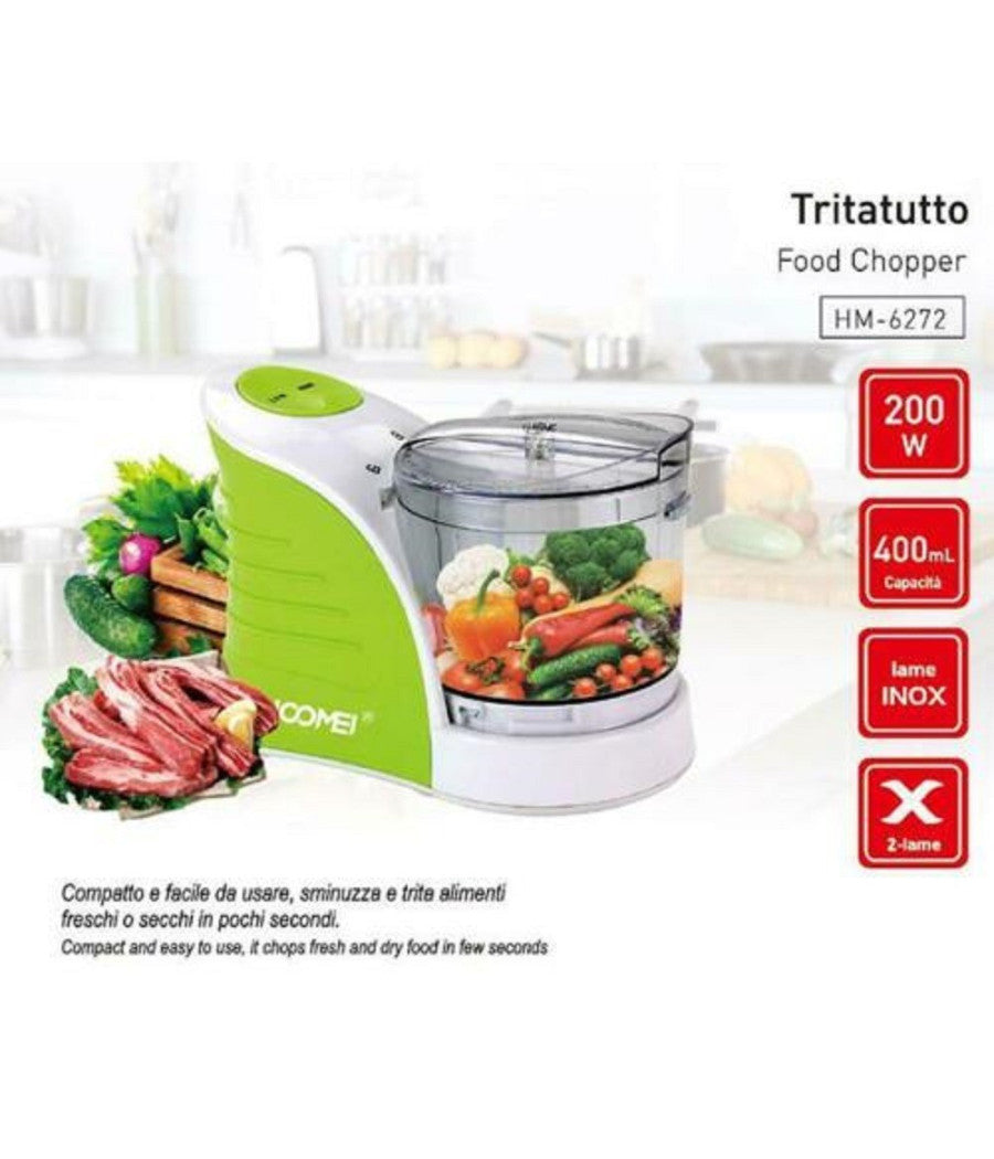 Tritatutto Tritaverdure Frutta Trita Taglia Verdure 400 Ml 200w Hoomei Hm-6272         