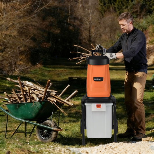 Trituratore elettrico per legno 2800w trituratore da giardino con cesto da 50 l-Trituratore pesante a filo per pulizia del giardino Arancione
