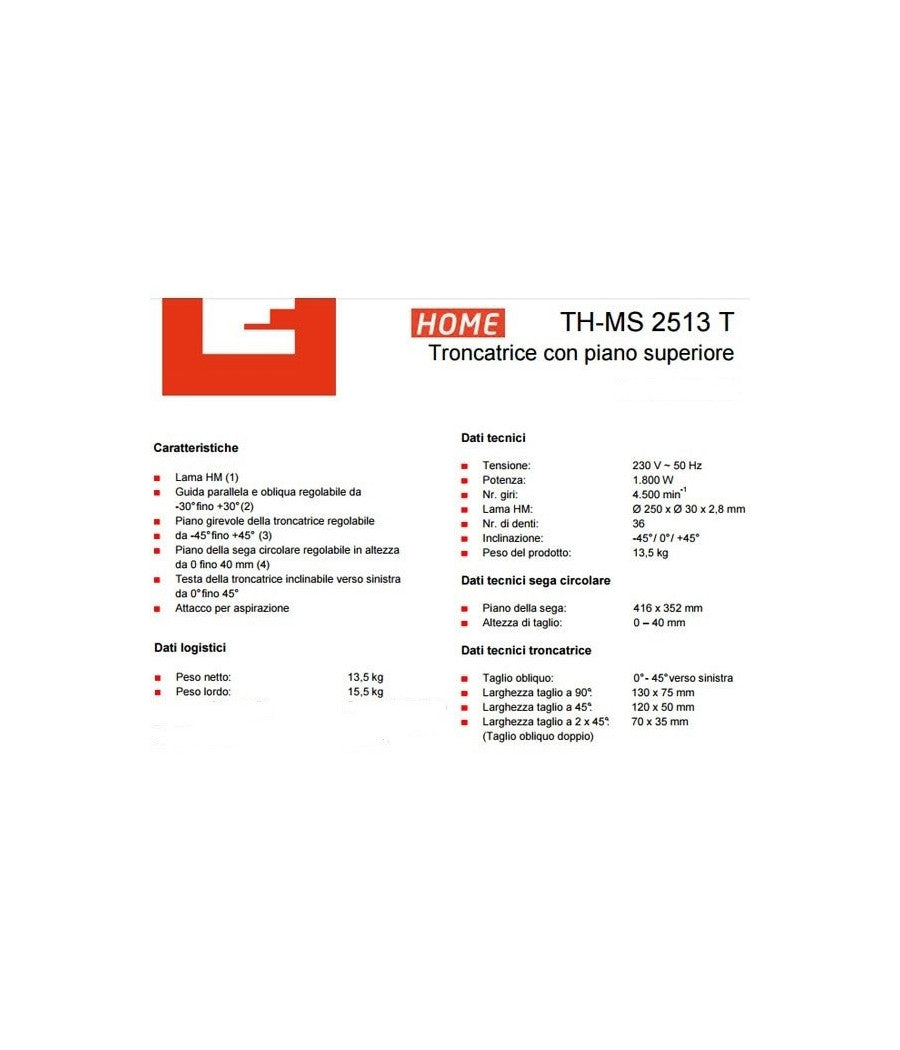 Troncatrice Per Legno Einhell Th-ms 2513 T Con Lama Diametro Da 250mm 1800w Prof         