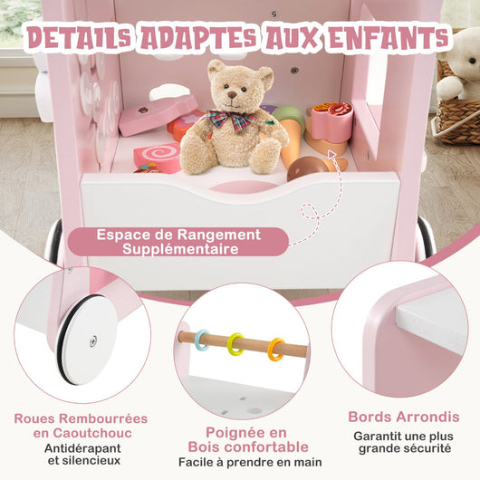 Carrello per bambini 2 in 1 32 x 35 x 42 cm con contenitore maggiore sicurezza stile moderno MDF rosa 20_0014544