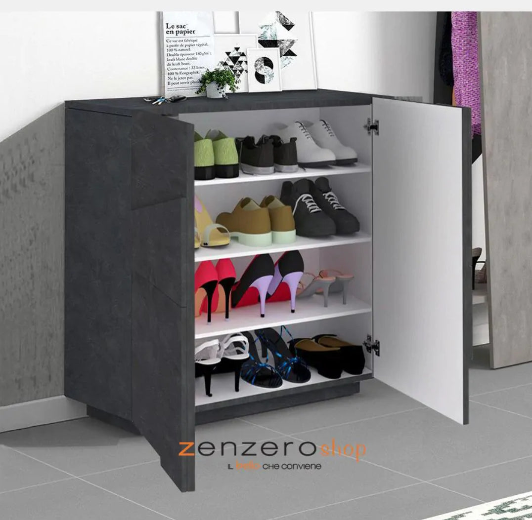  Scarpiera a 2 ante con disegni geometrici in finitura Ardesia, ZTCA60884666