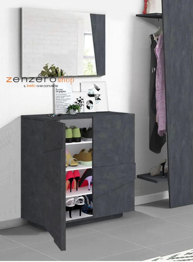  Scarpiera a 2 ante con disegni geometrici in finitura Ardesia, ZTCA60884666