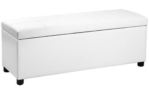 Cassapanca Bukit con Seduta Imbottita Ottomana Contenitore 118x37x43 cm Similpelle Bianco [en.casa]