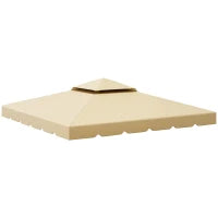 Tettuccio di Ricambio per Gazebo da Giardino 3x3m con Tetto a 2 Livelli in Poliestere Beige