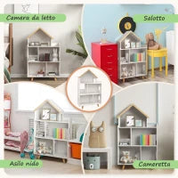 Libreria per Bambini 3-6 Anni a 3 Livelli per Libri e Giochi, in MDF e Legno di Pino, 65x25x108.5 cm, Bianco