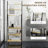 Portasciugamani Pieghevole con 3 Barre e 3 Ripiani, in Bambù e Acciaio, 53x31x153 cm, Nero e color Legno