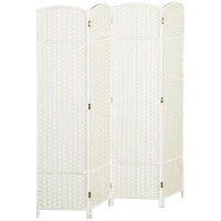 Paravento interno in legno 4 pannelli 160 x 170 cm separatore d'ambiente pieghevole per soggiorno, camera da letto, bianco