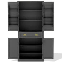 Armadio contenitore moderno con 4 ante e 1 cassetto, 6 ripiani portaoggetti e 4 ripiani regolabili, adatto per cucina, sala da pranzo e soggiorno, 80x40x182 cm, Nero