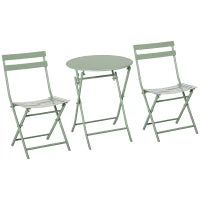 Set da Giardino 3 Pezzi Pieghevoli in Acciaio, 2 Sedie 42x50x81 cm e Tavolino Ø60x71 cm, Verde