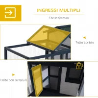 Conigliera da Esterno in Legno di Abete con Casetta e Area per Movimento, 151x78x84.5 cm, Verde e Bianco