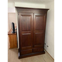 Armadio cappello dritto appendiabiti con bastone 2 ante 2 cassetti arte povera in legno colore noce 125x60x200 H