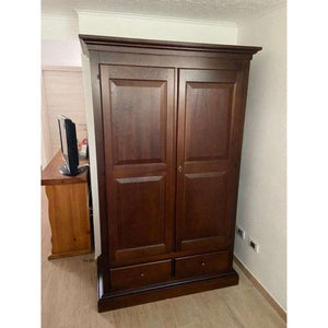 Armadio cappello dritto appendiabiti con bastone 2 ante 2 cassetti arte povera in legno colore noce 125x60x200 H