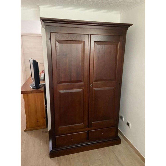 Armadio cappello dritto appendiabiti con bastone 2 ante 2 cassetti arte povera in legno colore noce 125x60x200 H