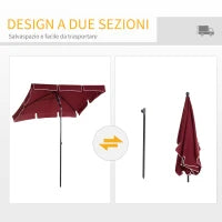 Ombrellone da Giardino Rettangolare e Regolabile con Palo in Alluminio, 2x1.3x2.5 m, Rosso Vino