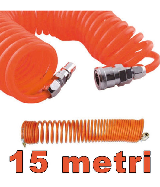 Tubo Aria Compressa Flessibile Per Compressore 15 Metri Raccordo Spirale         