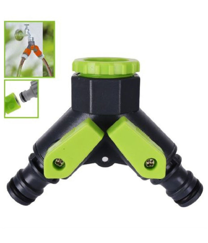 Tubo Connettore A Y Con Rubinetto 2 Vie Rapido Universale Plastica Giardino 94752         