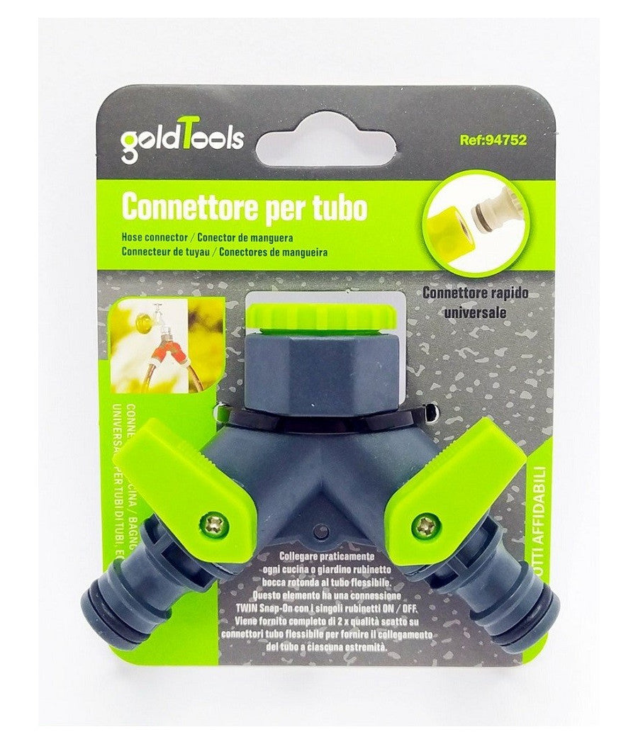 Tubo Connettore A Y Con Rubinetto 2 Vie Rapido Universale Plastica Giardino 94752         