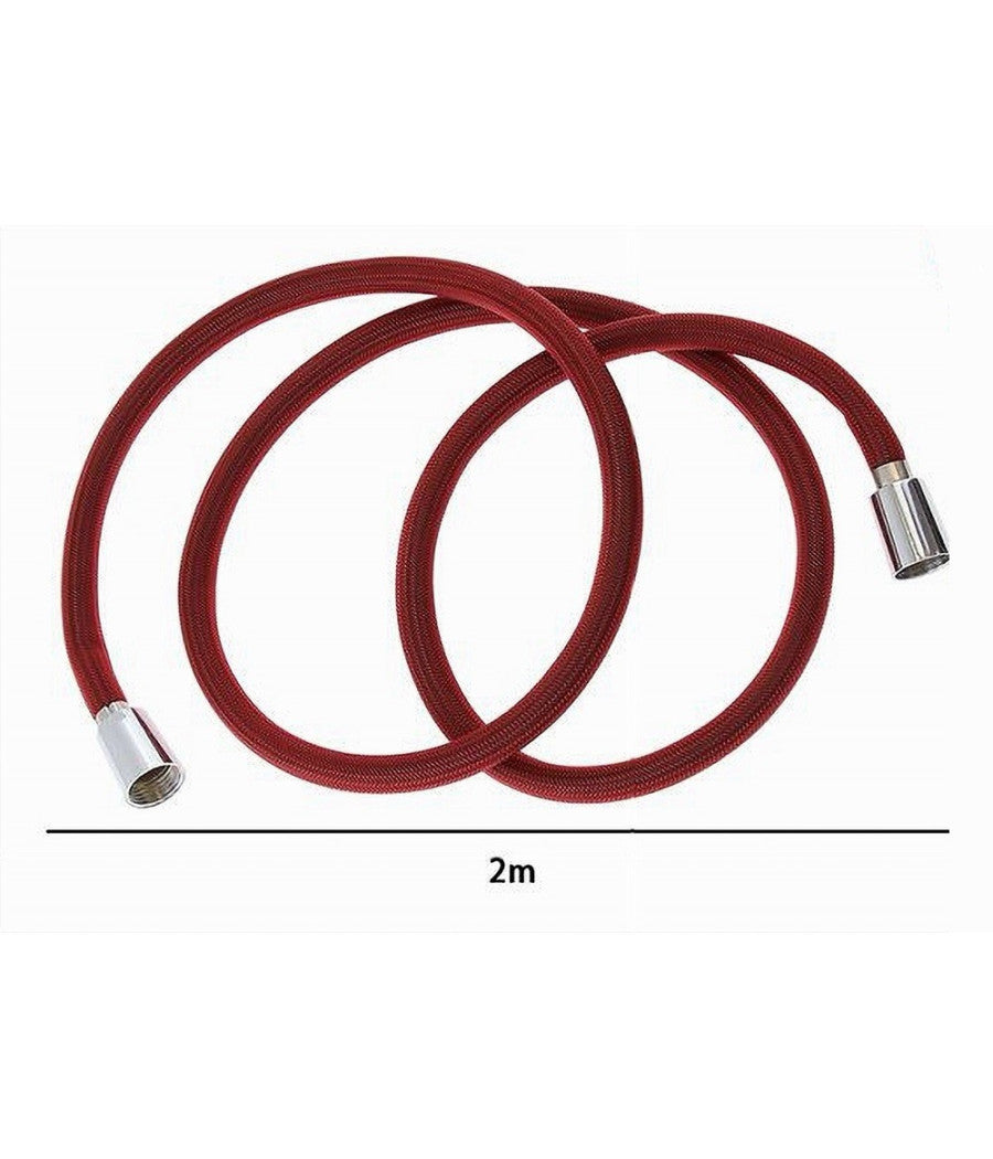 Tubo Doccia Flessibile 2 Metri Rosso 200 Cm Laccio Bagno Per Doccetta Box 87283         