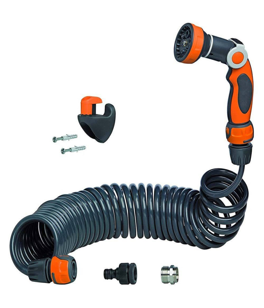 Tubo Estensibile Da Giardino Terrazzo Pompa Spirale 10mt Con Pistola Irrigazione         