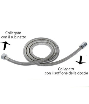 Tubo Flessibile Soffione Doccino Per Doccia Vasca Bagno 2.5mt In Acciaio Cromato         
