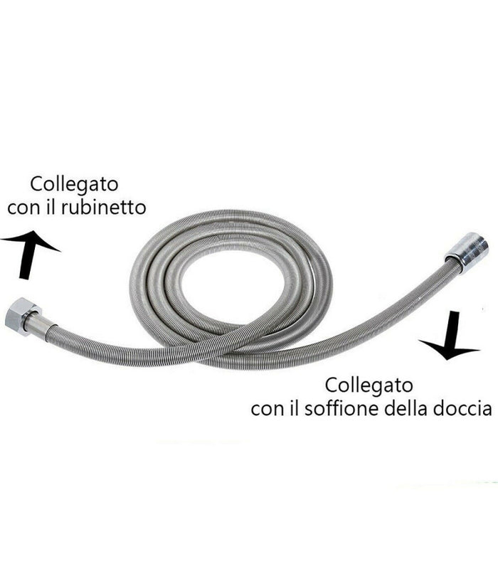 Tubo Flessibile Soffione Doccino Per Doccia Vasca Bagno 2.5mt In Acciaio Cromato         