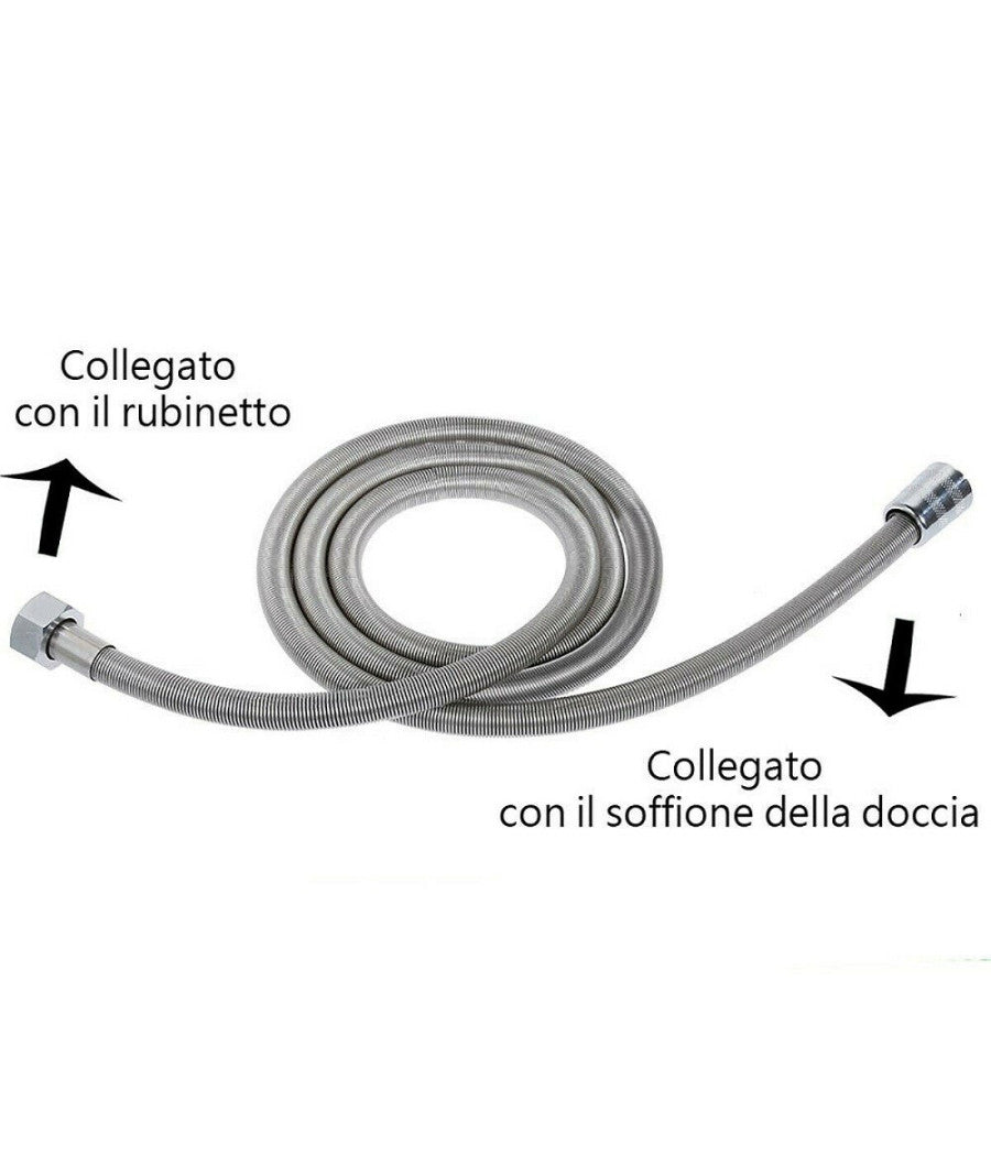 Tubo Flessibile Soffione Doccino Per Doccia Vasca Bagno 2.5mt In Acciaio Cromato         