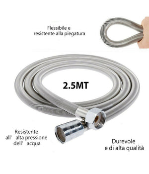 Tubo Flessibile Soffione Doccino Per Doccia Vasca Bagno 2.5mt In Acciaio Cromato         