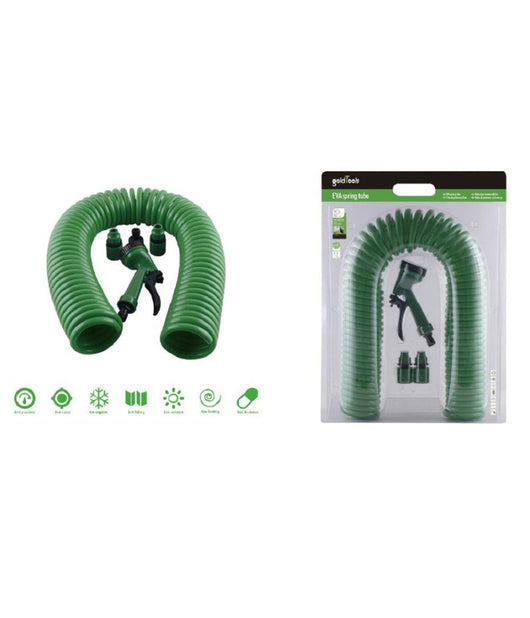 Tubo Flessibile Spirale Molla 7.5mt Con Pistola Innaffiare Giardino Pompa 57517         