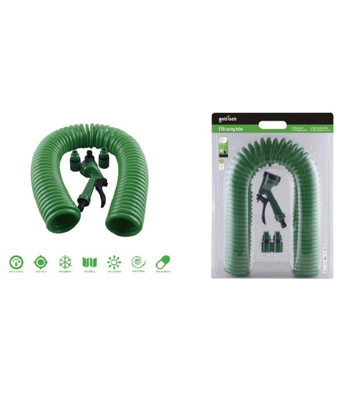 Tubo Flessibile Spirale Molla 7.5mt Con Pistola Innaffiare Giardino Pompa 57517         
