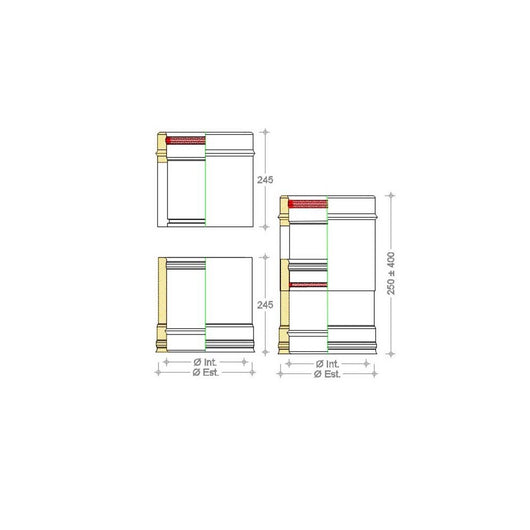 Tubo inox di 250 - de 300 mm telescopico coibentato doppia parete