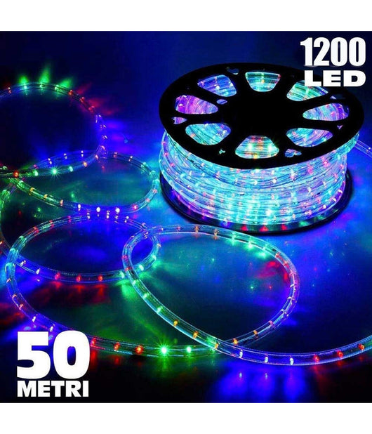Tubo Luminoso 1200 Led 50 Mt Multicolor Uso Esterno Controller 8 Giochi Luce         