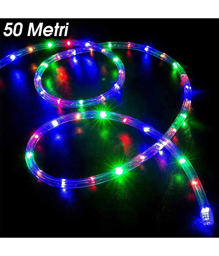 Tubo Luminoso 1200 Led 50 Mt Multicolor Uso Esterno Controller 8 Giochi Luce         